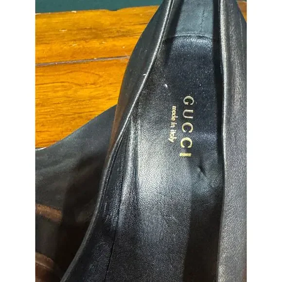 Vintage Gucci Black Leather Block Heel Platform Pumps size euro 37